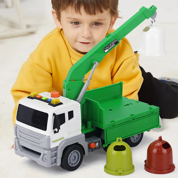 New Product Boys Other Toy Vehicle Inertia Green Garbage Truck Toy,1/12 Friction City Garbage Truck Toy With Lighting,Music