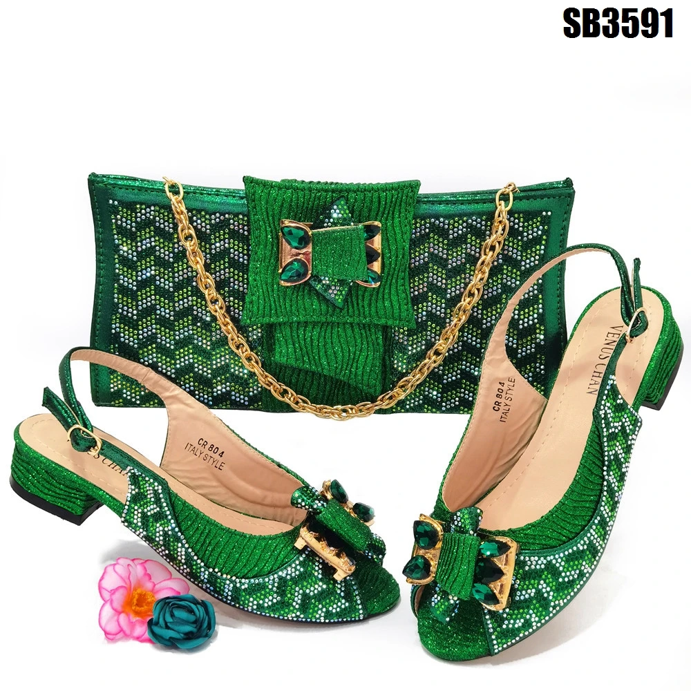 New Shoes Bag Set With Stones Beautiful Italian to Match Low Heel Women Party