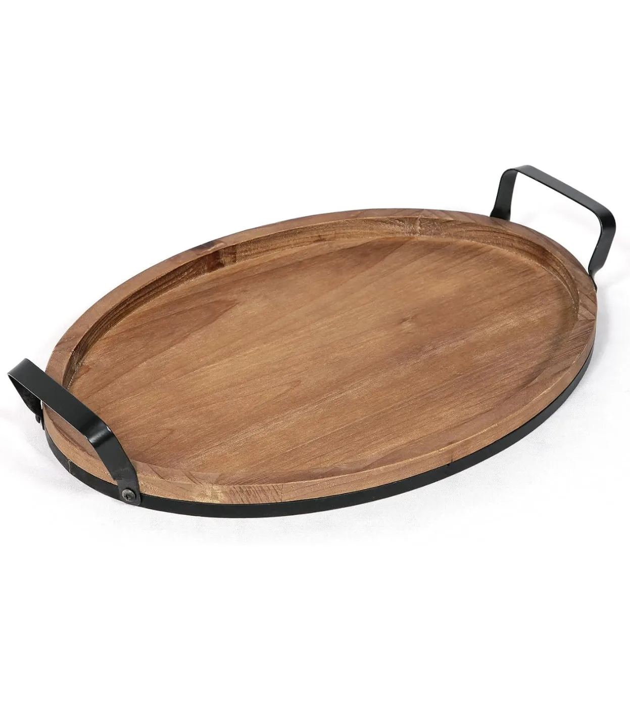 Farmhouse Rustic Ottoman Oval Brown Metal and Wood Tray Coffee Table Tray Wood Serving Tray