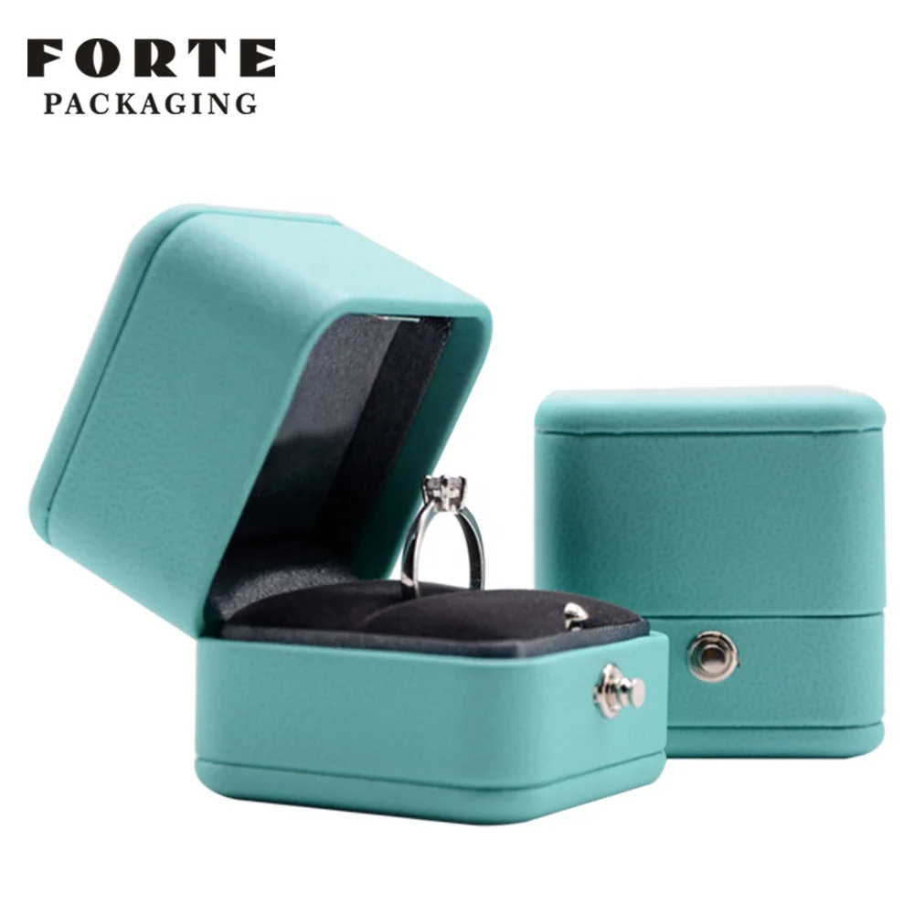 FORTE T blue Luxury Small Button Custom Logo PU Leather jewelry packaging  boxes jewelry Ring Box