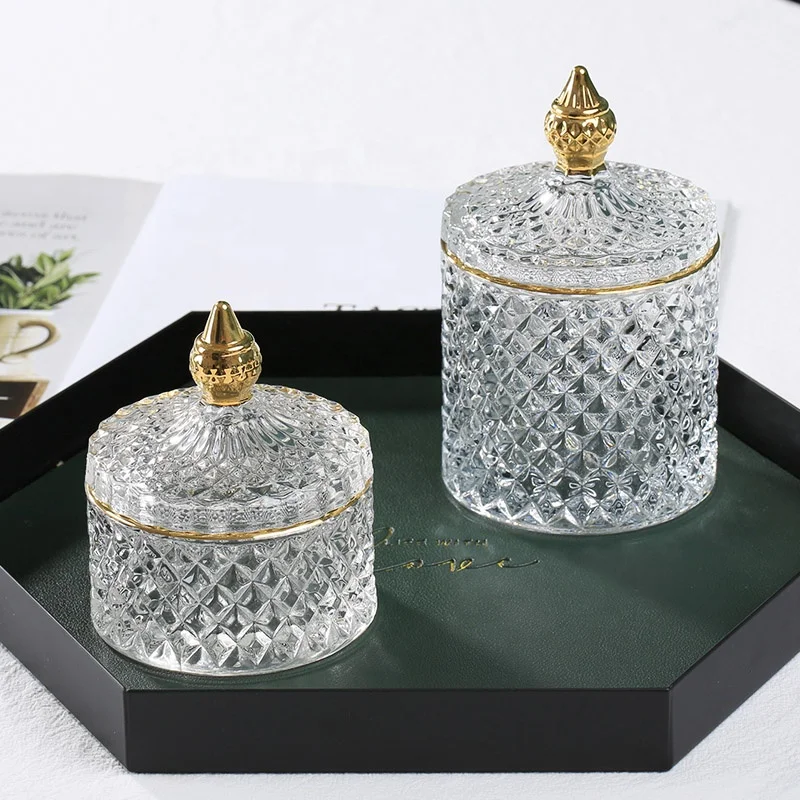 Crystal Christmas candy jar clear candy jars glass with gold head
