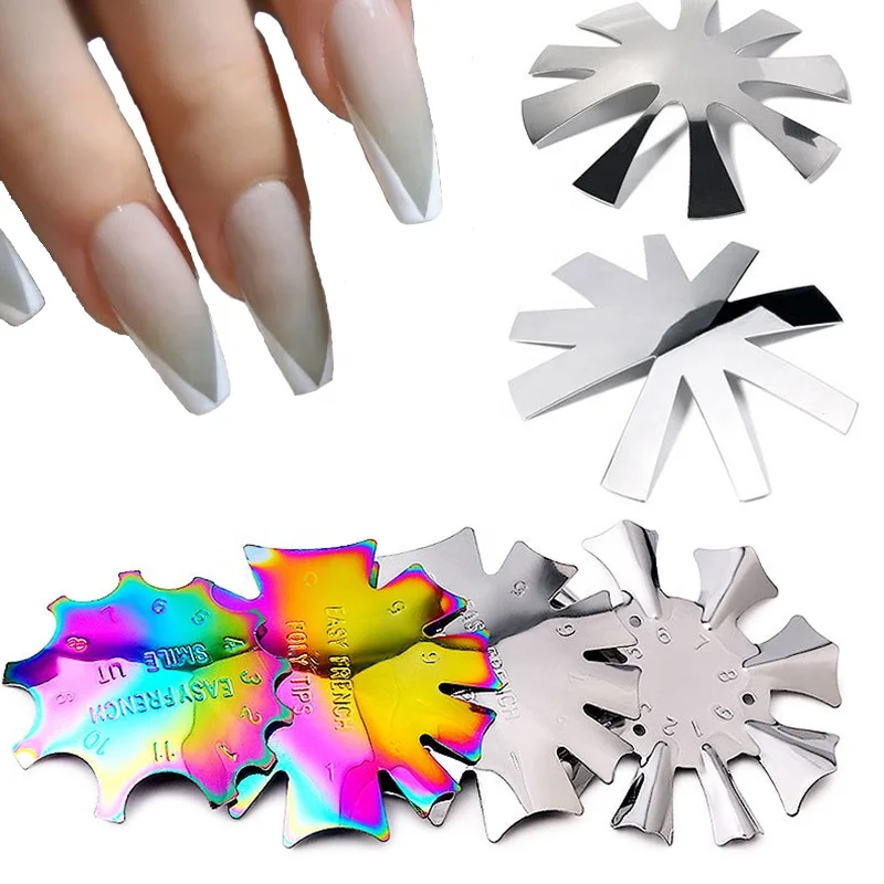 9 Shapes/pcs French Style Nail Stainless Steel Model Polishing Manicure DIY Nail Art Design Tools Salon Nail Art Plate
