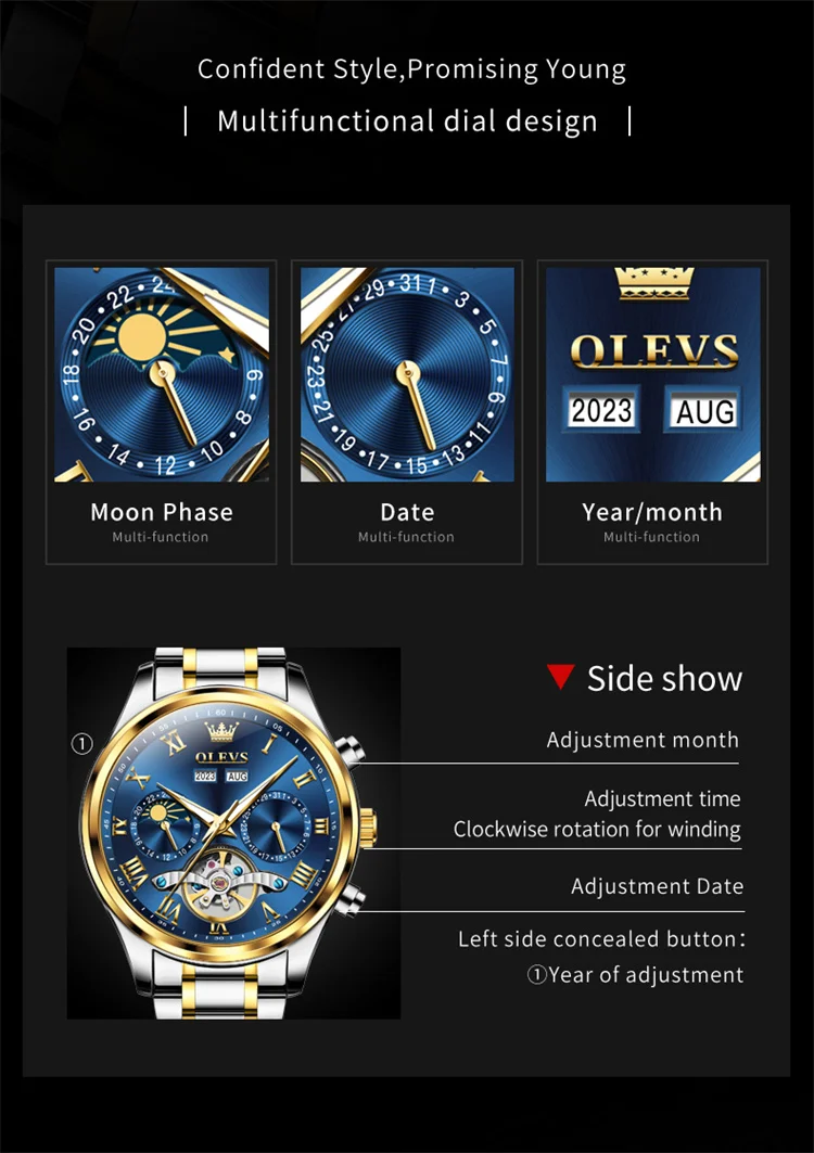 OLEVS 7005 classic dongguan men mechanical watch original Stainless steel band Waterproof automatic storage Casual watch design