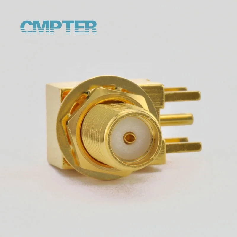 SMA female Right Angle Bulkhead PCB Mount connector, DC to 6GHz