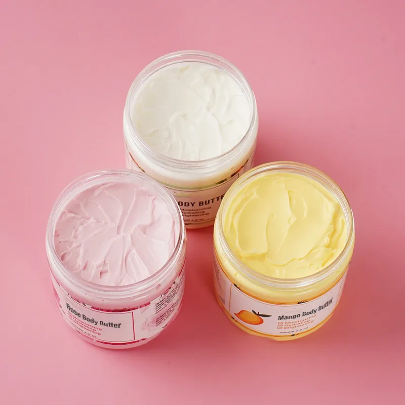 Hot Selling organic body butter whitening moisturizing soothing rose mango coconut body butter private label