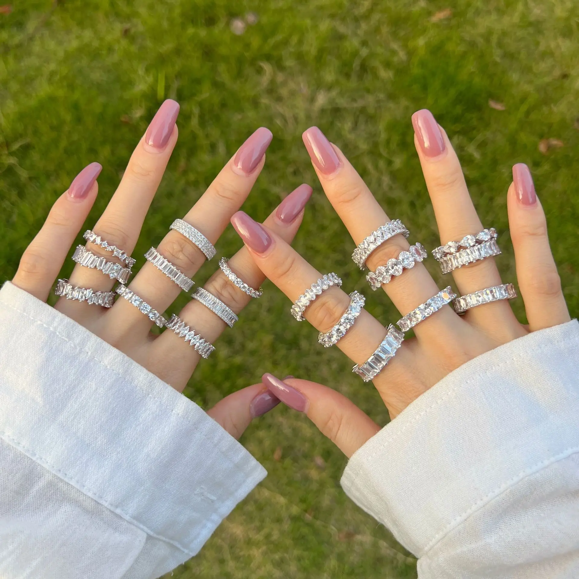 Women version of the new simple refers to three rows of diamond 925 sterling silver ring