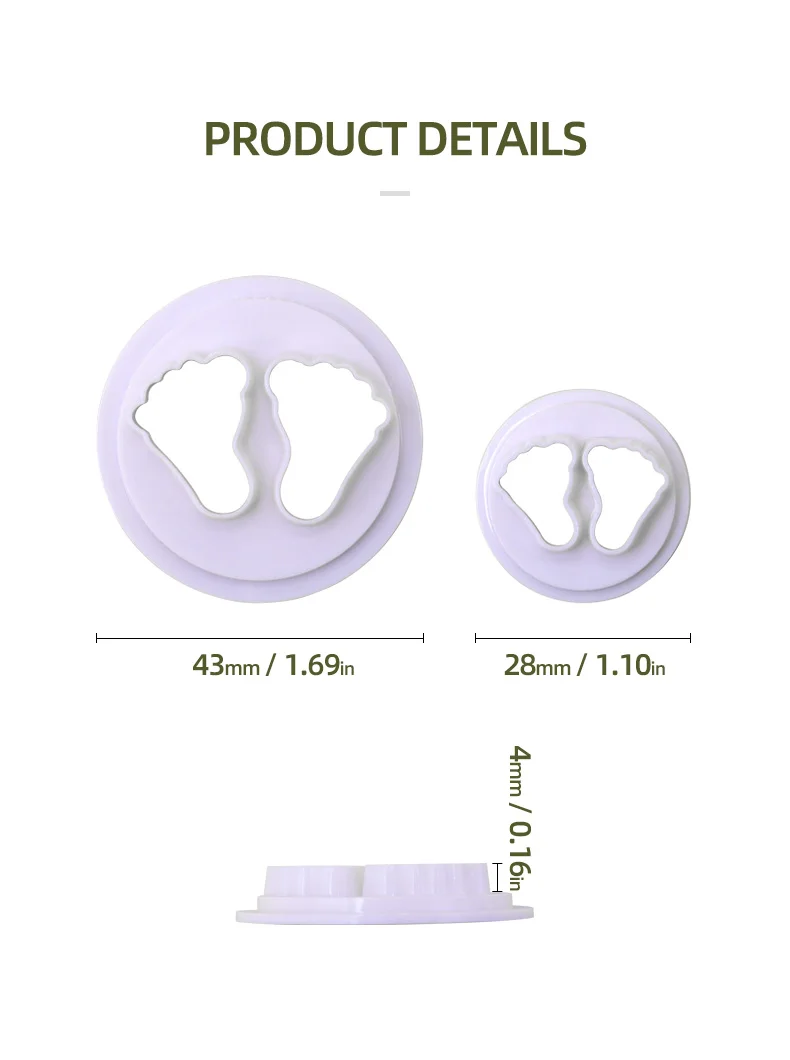 2Pcs/Set Baby Feet Fondant Cake Decorative tool Cookie Mold Printing Mold Cookie Shape Cutter For Kids