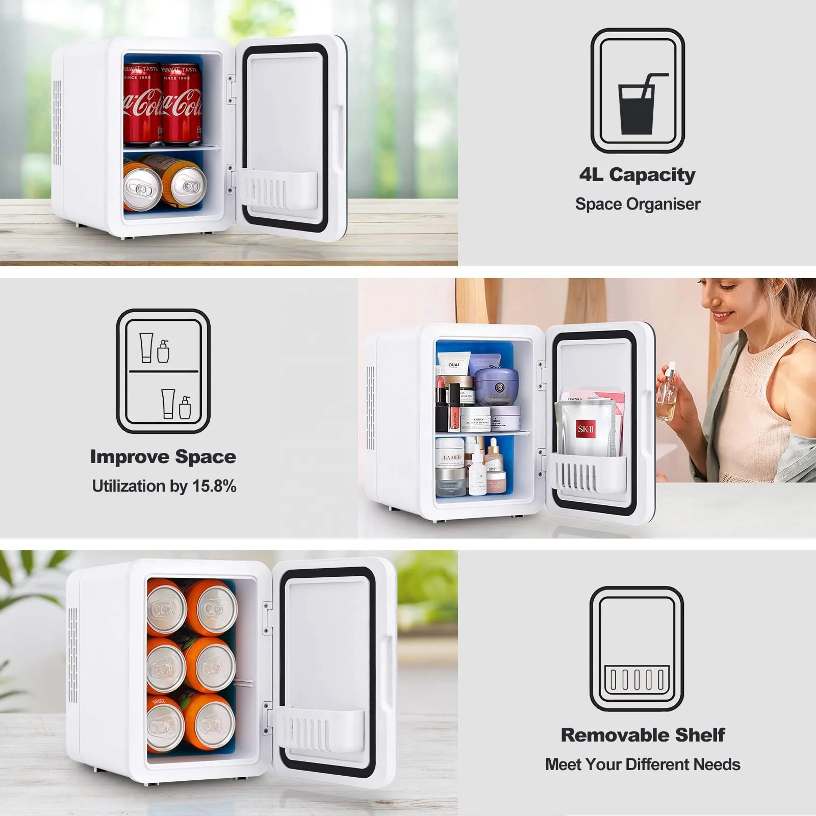 new design 4L makeup beauty cosmetic skincare refrigerator cooler mini fridge with mirror LED light black color UKCA CB CE ETL