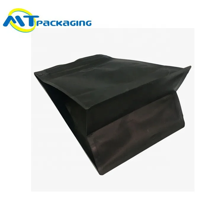 
Eco-friendly Food Grade Black plastic matte finish black Flat bottom pouch Coffee Bag 