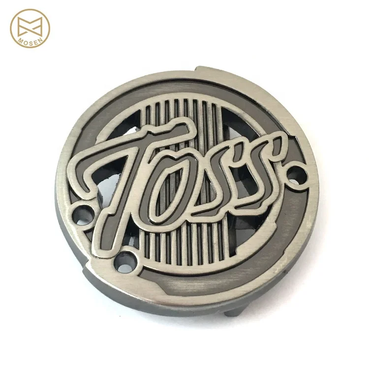 Factory Supply Gold Round Logo Hollowed Custom Brand Name Metal Belt Buckle