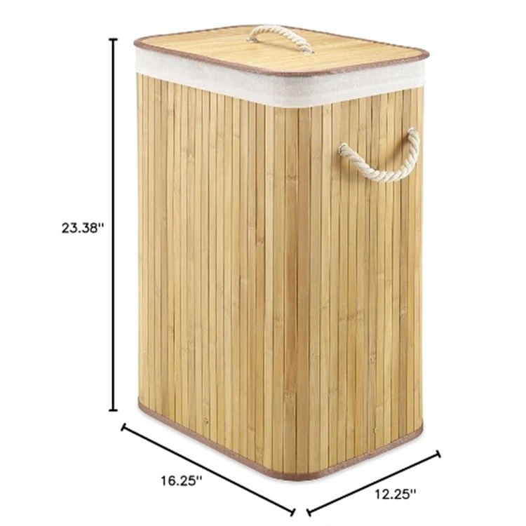 Foldable Storage Hamper Natural Bamboo Laundry Basket Removable Washable Lining