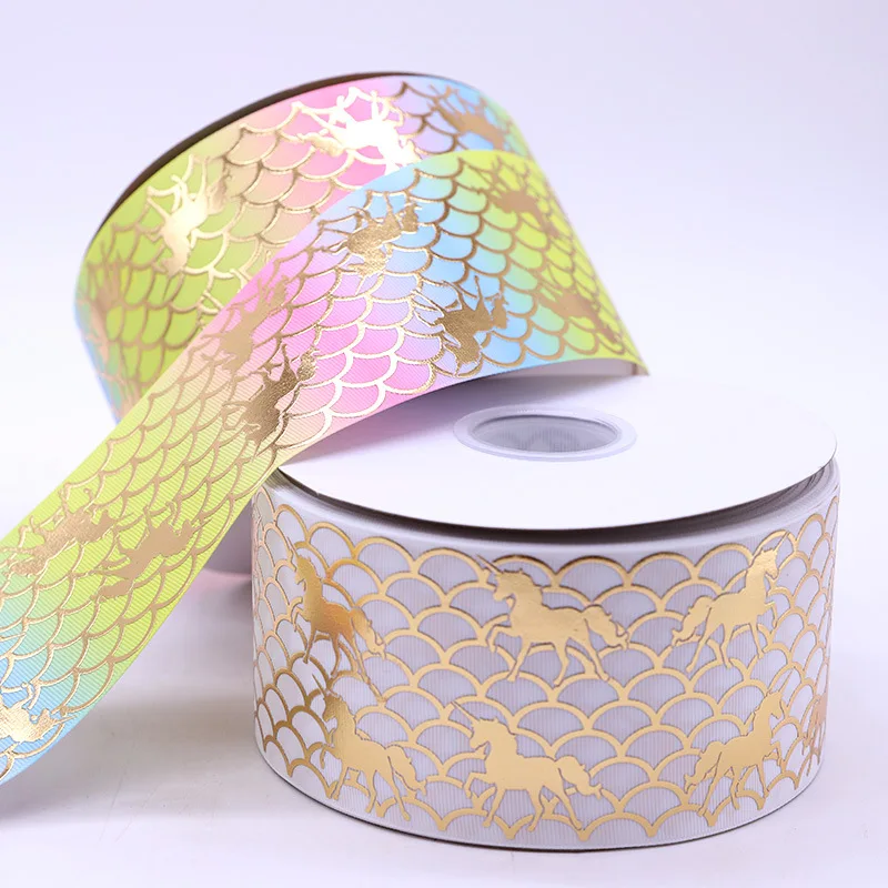 Wholesale Custom Hign Quality 3 inch 75mm Rainbow Printed Grosgrain Ribbon