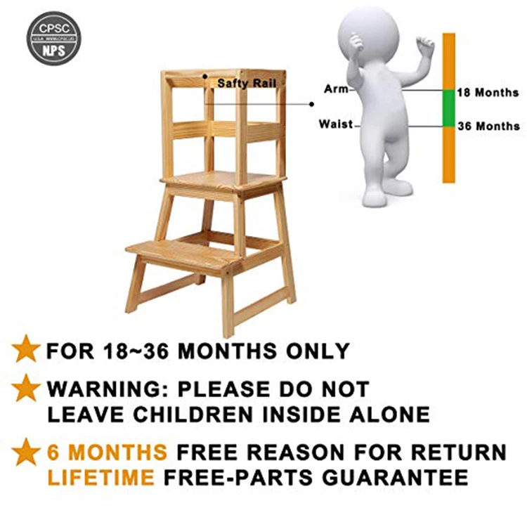 Wholesale Custom Montessori Learning Tower Height Kitchen Kids Adjustable Step Stool For Children