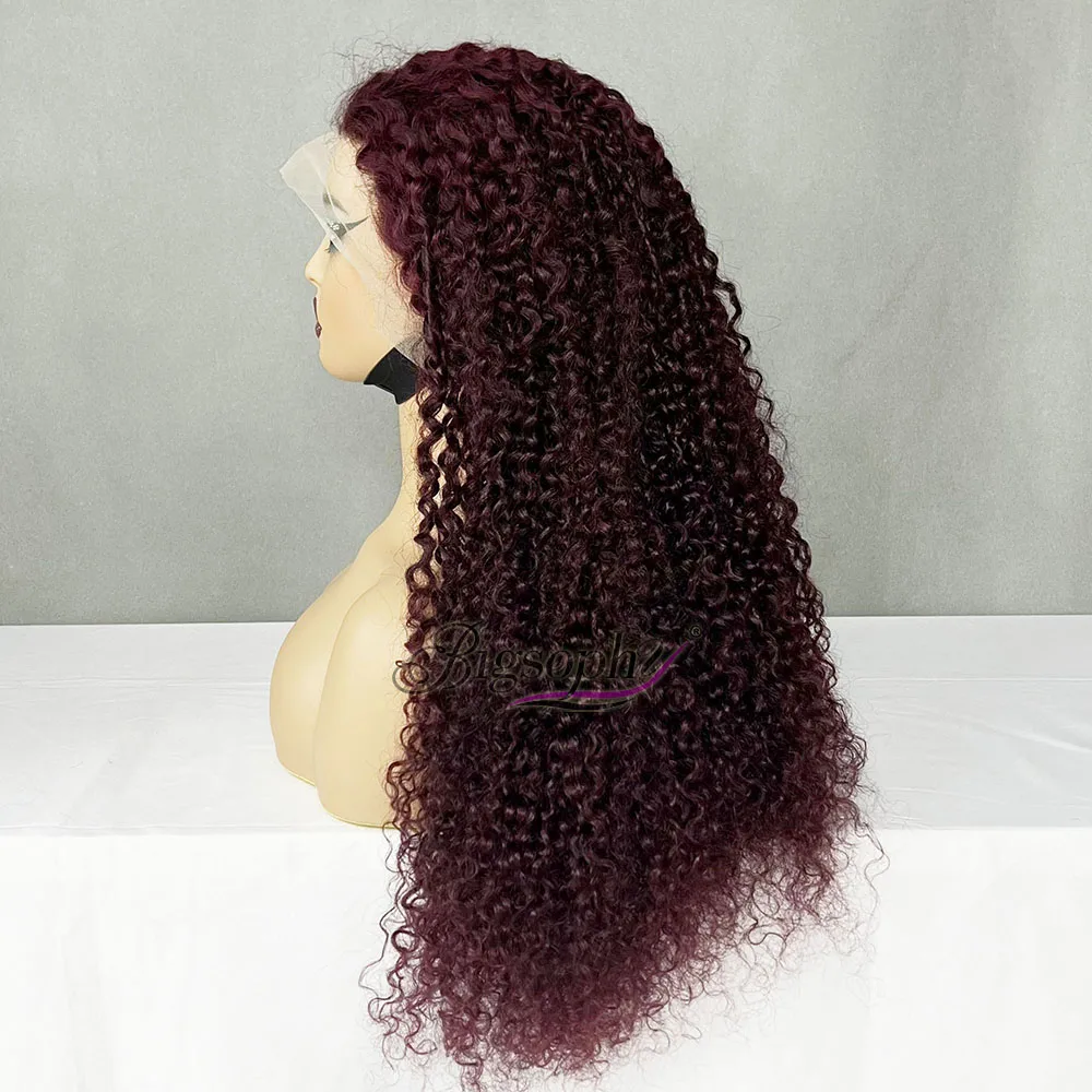 Super Quality Burgundy Human Hair Wigs Supplier In South Africa,26Inch 99J Pixie Curl 13X4 Full Frontal Lace Wig For Black Women