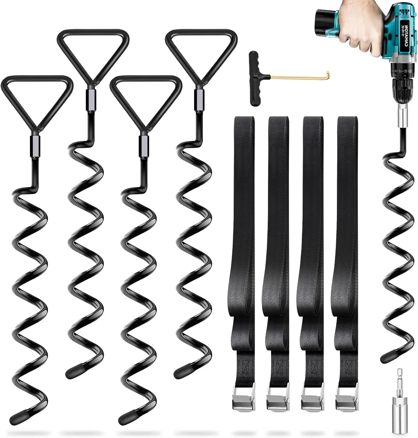 4-Piece Spiral Auger Swing Set Anchors Tent Trampoline Anchor Stake Pack Easy Installation Spiral Stakes