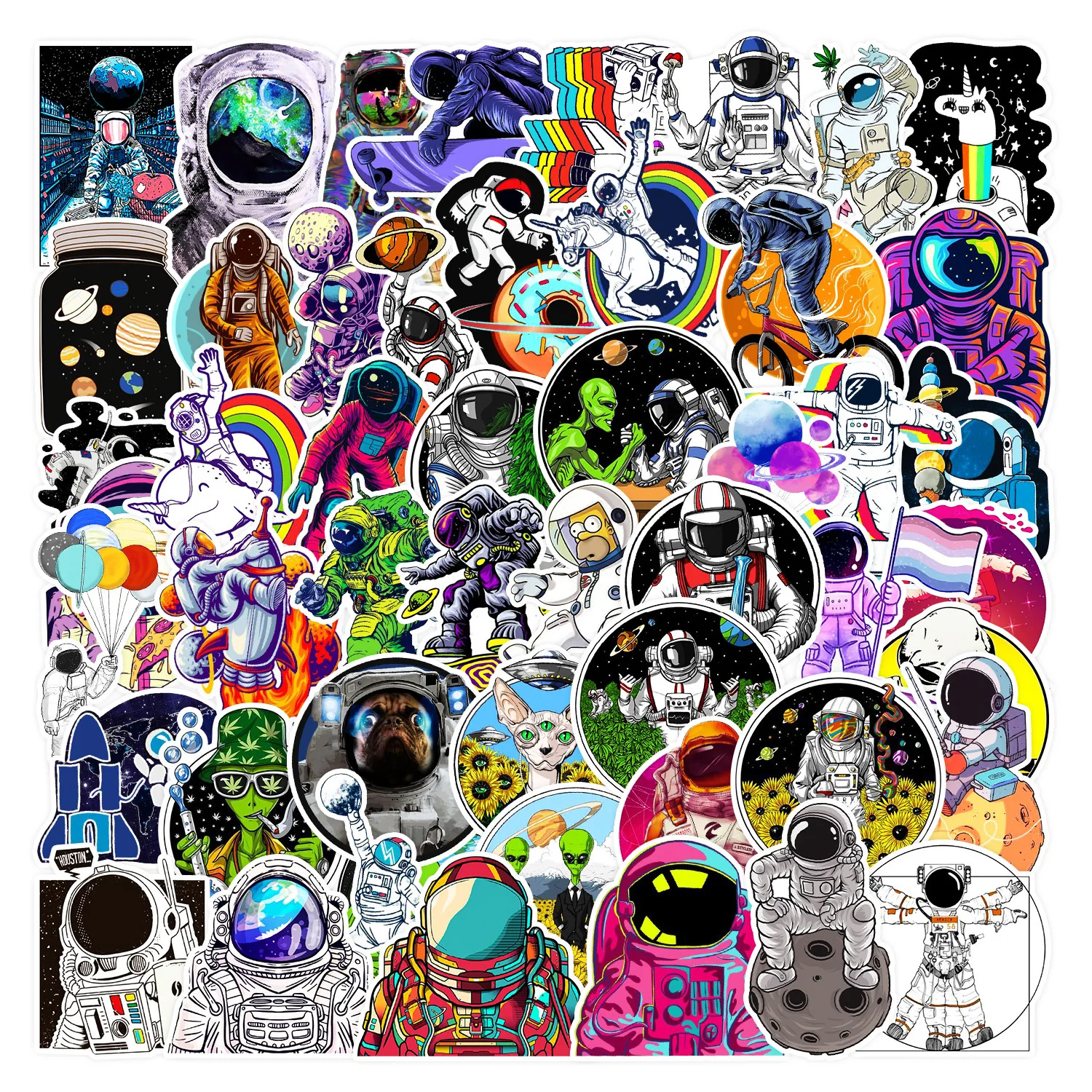 50Pcs Multiple Cartoon Outer Space Astronaut Graffiti Stickers For Book Wall Decor NASA UFO Children Gift Sticker