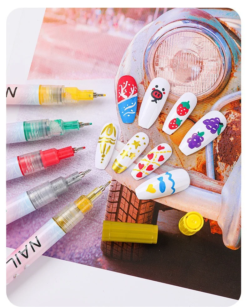 12 Color Manicure Pen Graffiti Details Design Drawing Abstract Lines Nail Art Painting Acrylic marker pen with 0.5mm needle tip