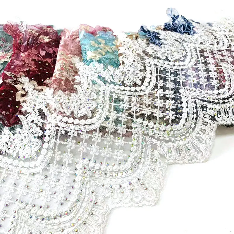 Wholesale  diamond decoration lace designer bridal saree border lace