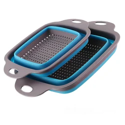 2pcs/Set Amazon Hot Sale Silicone Colapseable Strainer Pots Collapsible Colander Kitchen Foldable Draining Basket