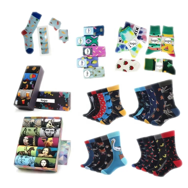 cotton sock provate label box embroidery pattern print funny crew unisex custom socks