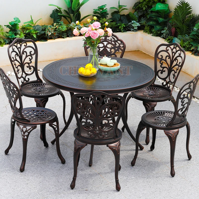 European Style Bronze cast Aluminum Outdoor Furniture Chair and Table Bistro Balcony 2+1 Garden set