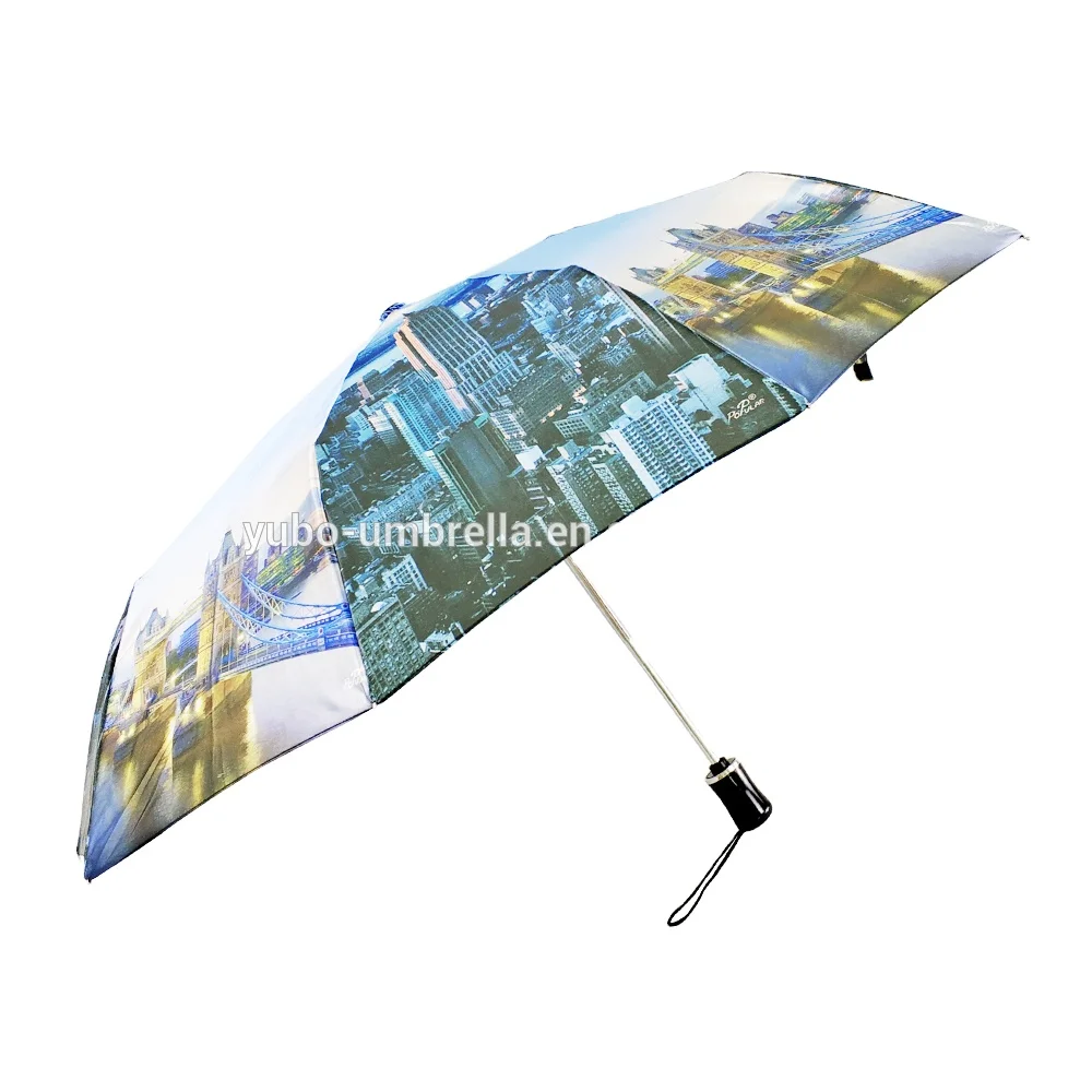 YUBO Hot Sale Wind Resistant Auto Open & Close 10K 3 Fold Umbrella with City View Printing