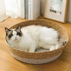 Pu Grass Rattan Cat Litter Net Red Straw Dog Litter Cat Scratching Board Litter Bed House Pet Cat Nest