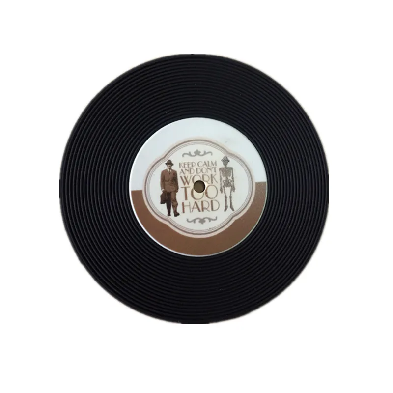 Custom label vintage style vinyl record PVC coaster, used for table heat insulation, silicone tabletop pad can print different