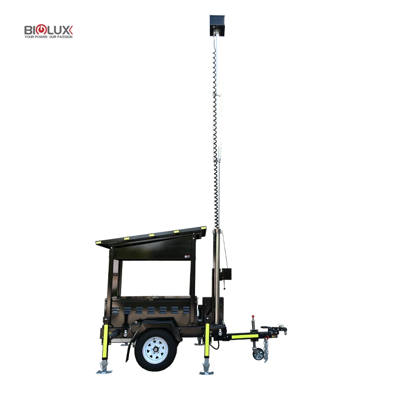 Solar Powered Off-grid Tower Mobile Solar Surveillance CCTV Trailer With 2 Panels