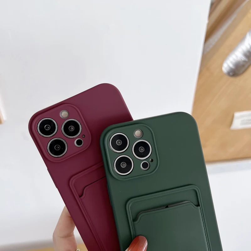 Soft Silicone Case For iPhone 14 13 12 11 Pro Max XS XR X 8 Plus 13Pro iPhone13 iPhone11 Phone Cover With Card Slot Holder