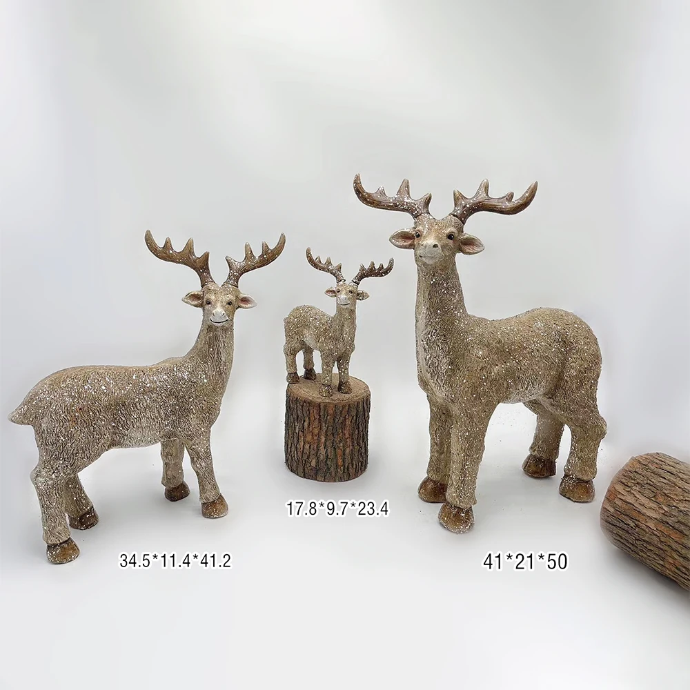 Factory directly Christmas statue standing elk magnesia crafts deer group poly resin reindeer figurine for Christmas decoration
