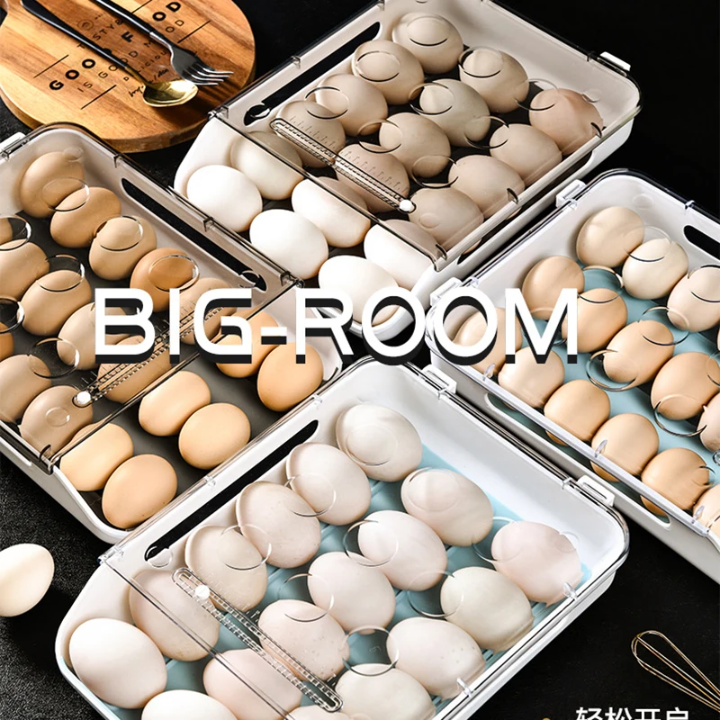 Hot Sale Auto Scrolling Down Egg Holder for Refrigerator  Egg Container Storage Tray