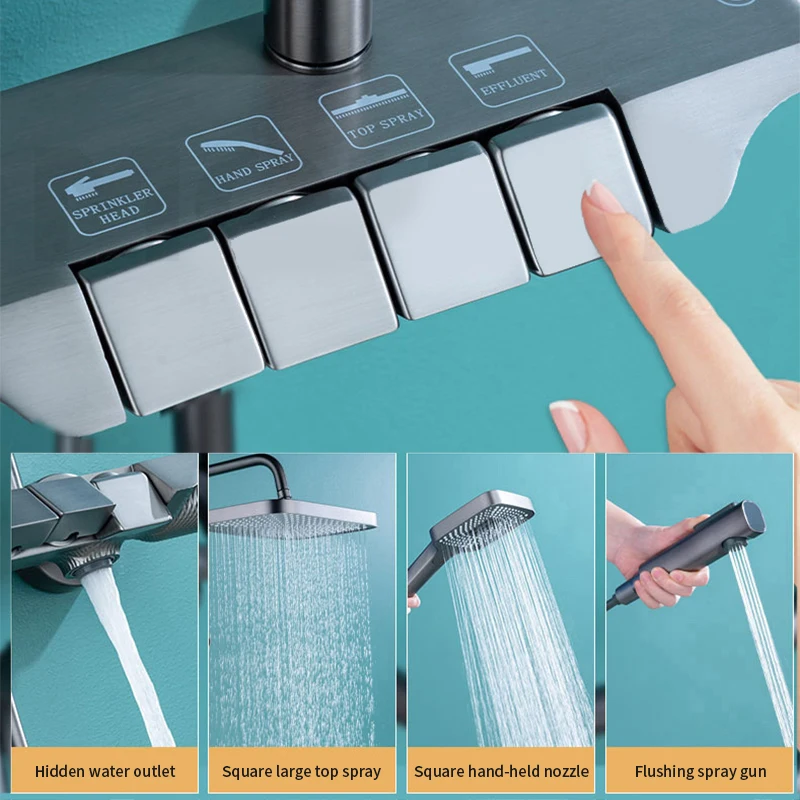 2022 Popular Grey-gun Bathroom Hotel Luxury Mixer Rainfall Shower Brass Mixer Rainfall Shower System Set Wall Mounted Showers