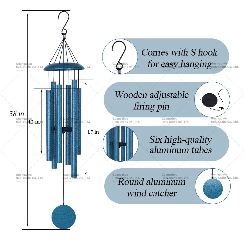HF 38 inch blue iron cover metal outdoor decorative wind chime