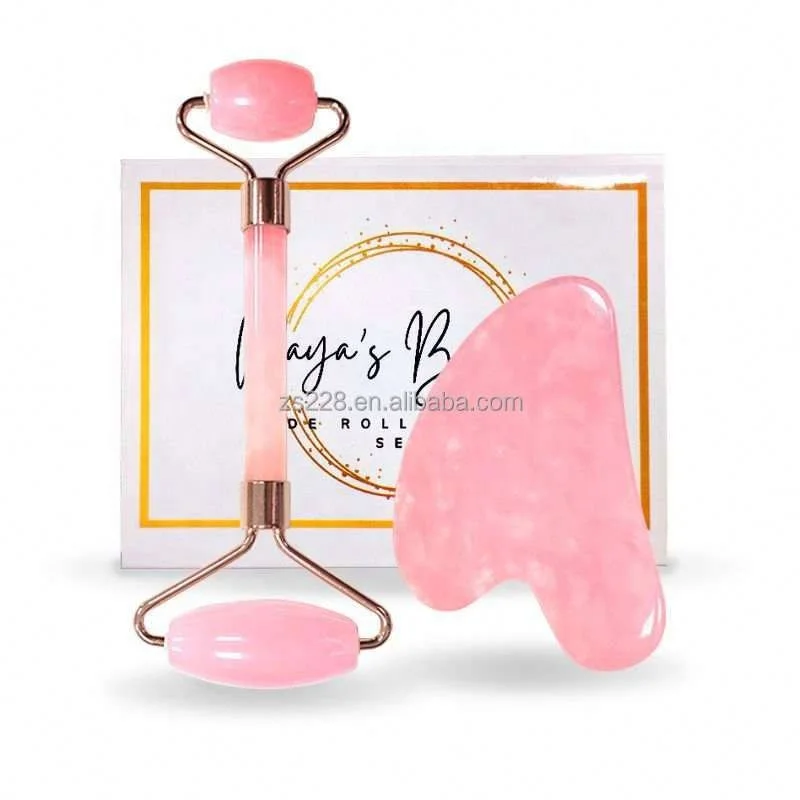 Guasha Manufacturer Wholesale Best Rose Quartz Real Jade Gua Sha Crystal Face Roller Massage Guasha Stone Face Roller Massager