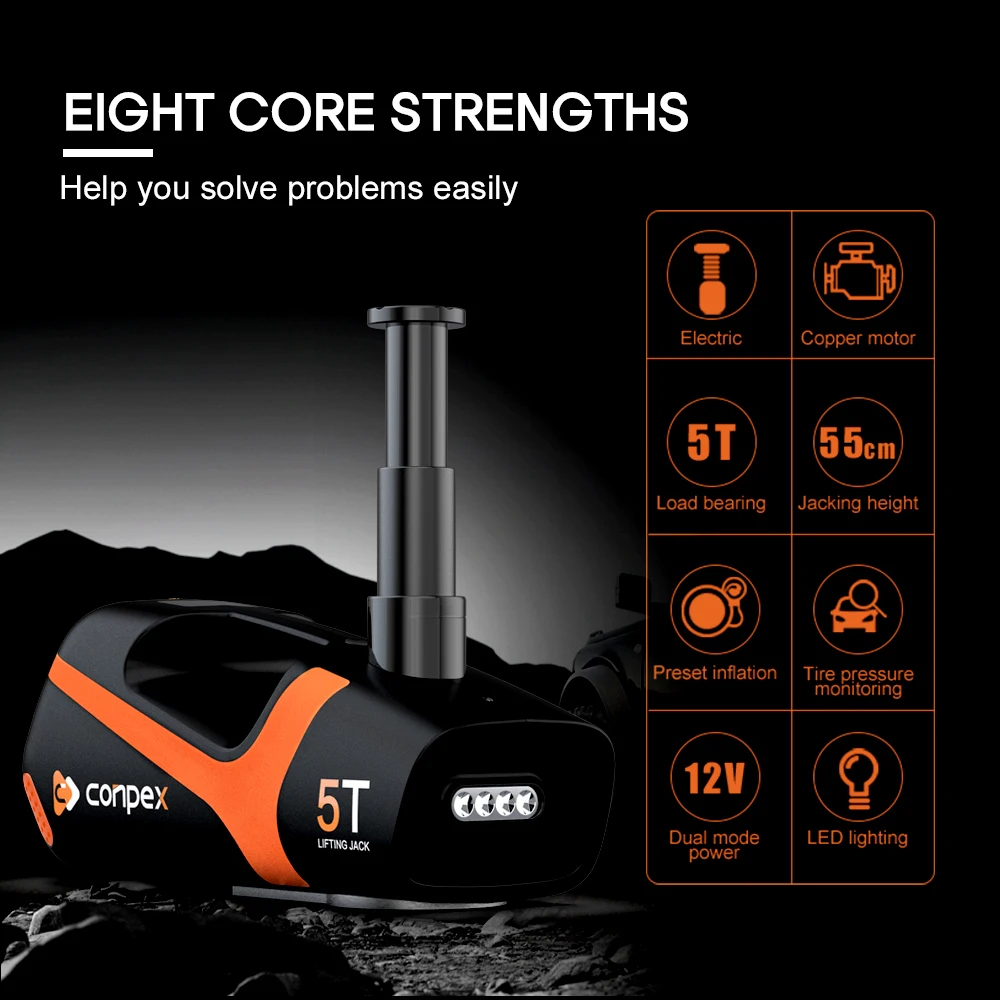 Conpex new 6 in 1 car electric jack DC12V 5T new car jacks compressor wrench vehicle tools emergency tool kit car jack kit