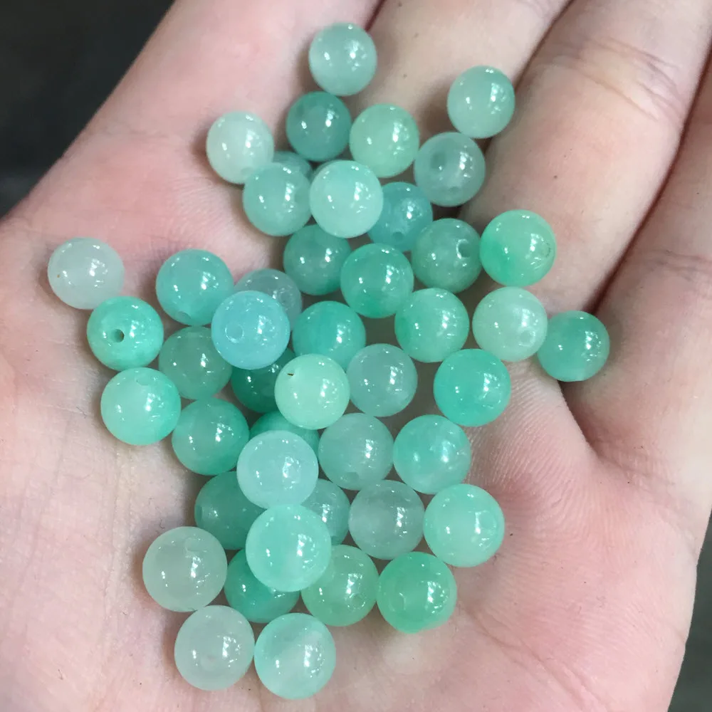 Wholesale Natural Myanmar Burma 7mm Green Jade Jadeite Jasper Water Blue Round Beads For Jewelry Making