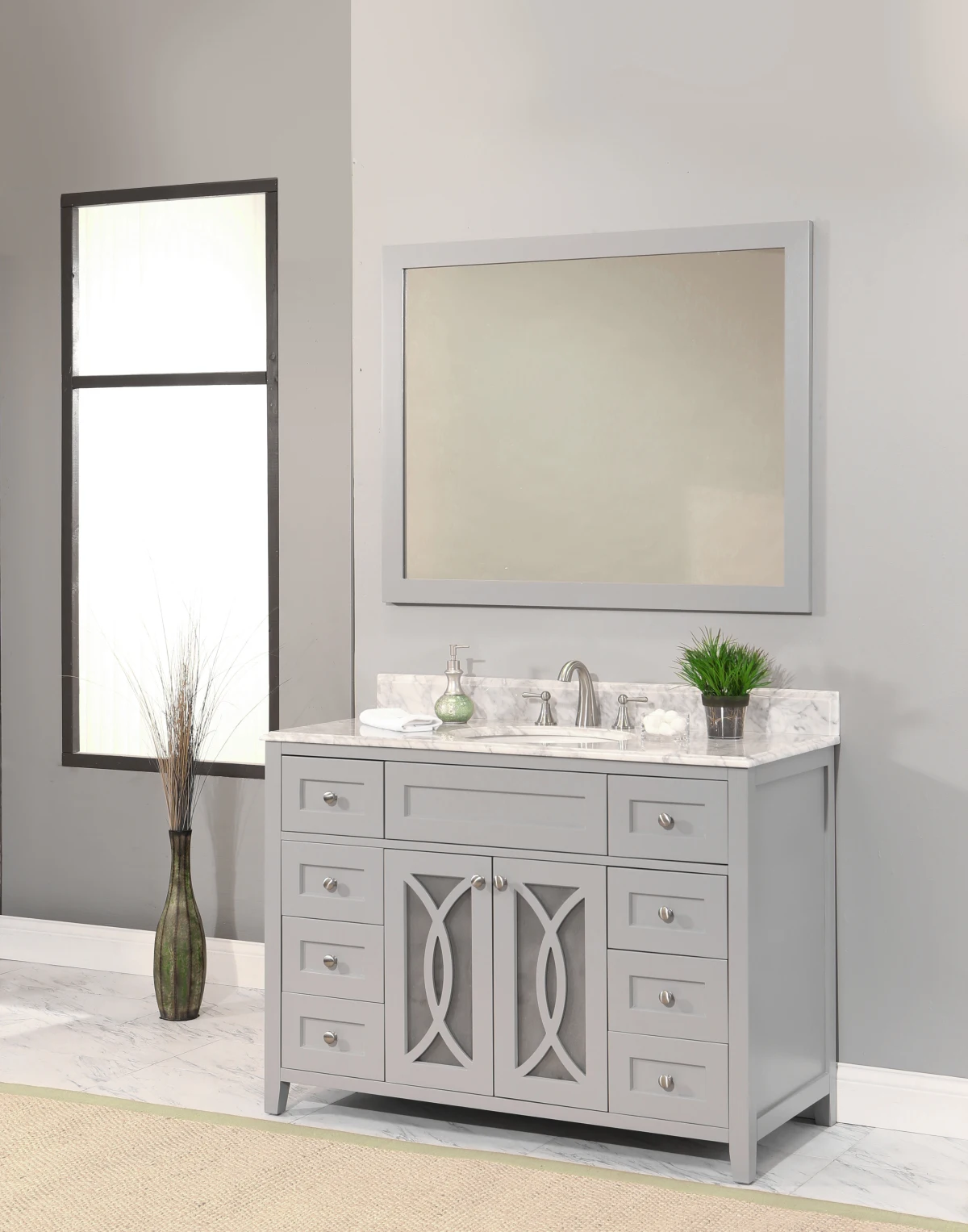 Modern Custom-Made Bathroom Vanity Wall Cabinet Lacquer Finish Mirror MDF Carcase PVC Door Hinge Faucet Drawer Basket Storage