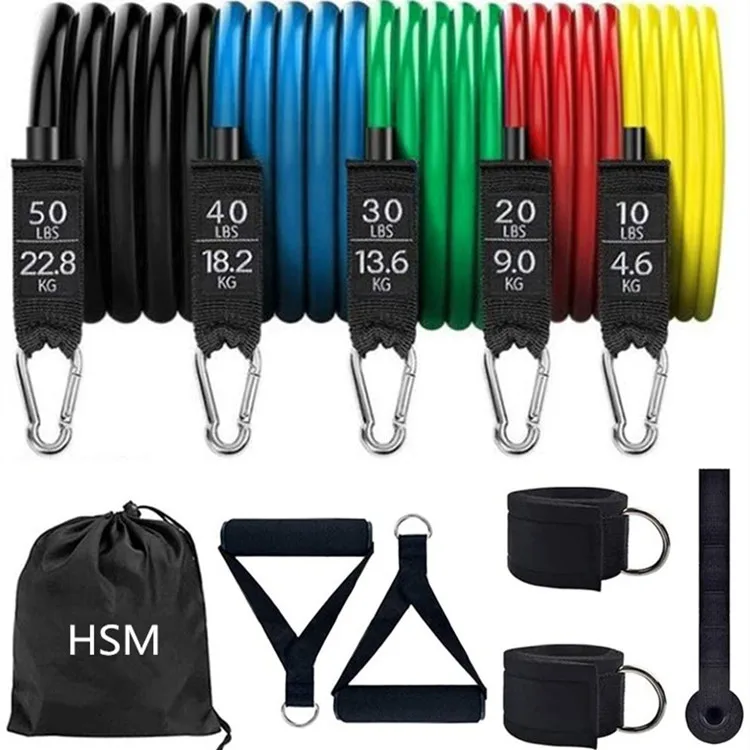 11 Pcs Latex Tube Resistance Bands Set Custom Logo With Ankle Straps And Door Anchor For Working Out Training Exercise Bands