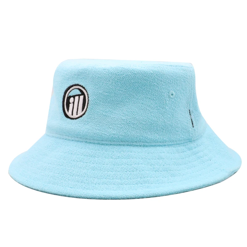 Custom Stylish Hot Sale Sky Blue Embroidery Terry Towel Bucket Hat