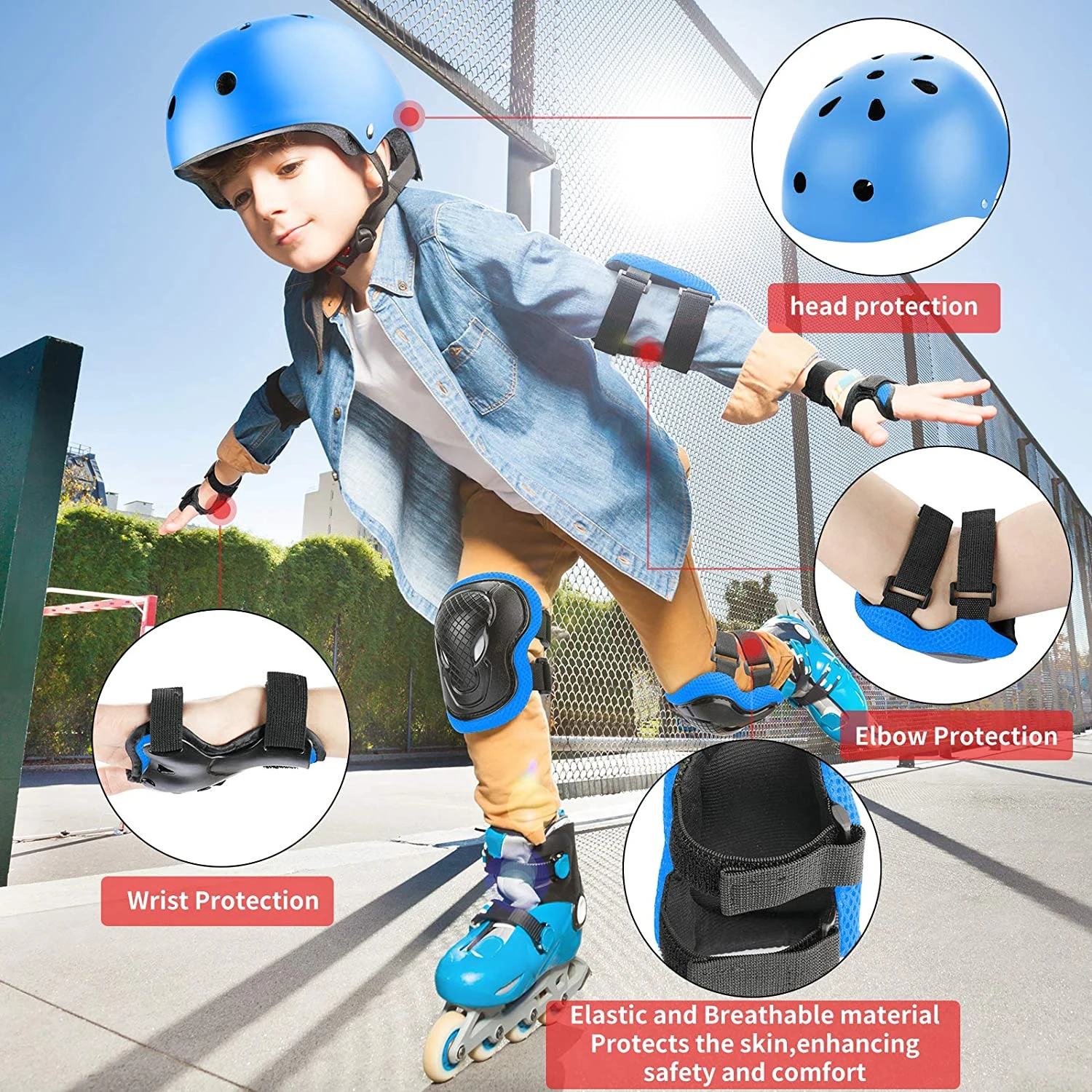 Full Set Children Skating Safety Helmet Protection Shin Knee Pads Guards