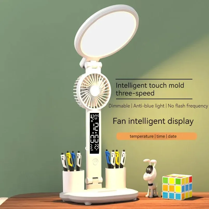 Modern Bedroom Bedside Study Reading Light Foldable Clock Date With 2 Pen Holders Cordless Battery Rechargeable Led Table Lamp