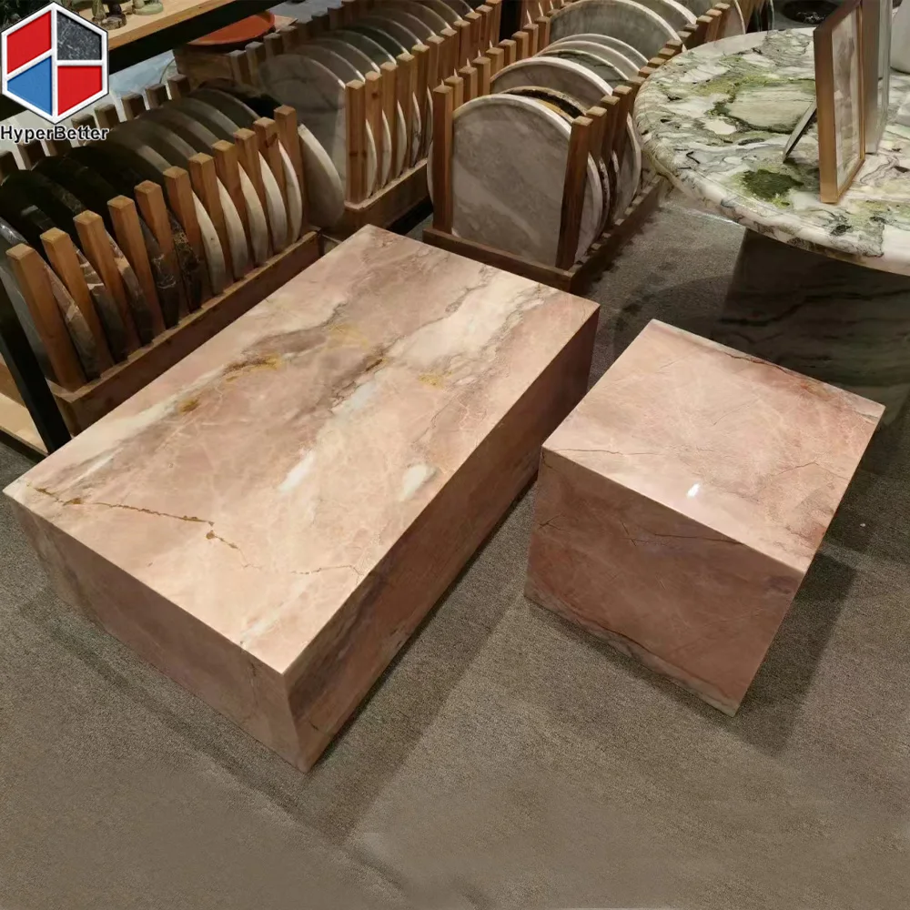 Natural pink marble onyx plinth table and plinth center table