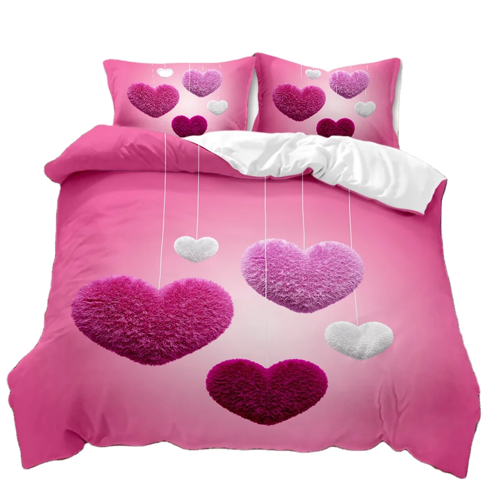 Festival bed linen cotton bedding set 100% bed sheets heart design bedding sets valentines day