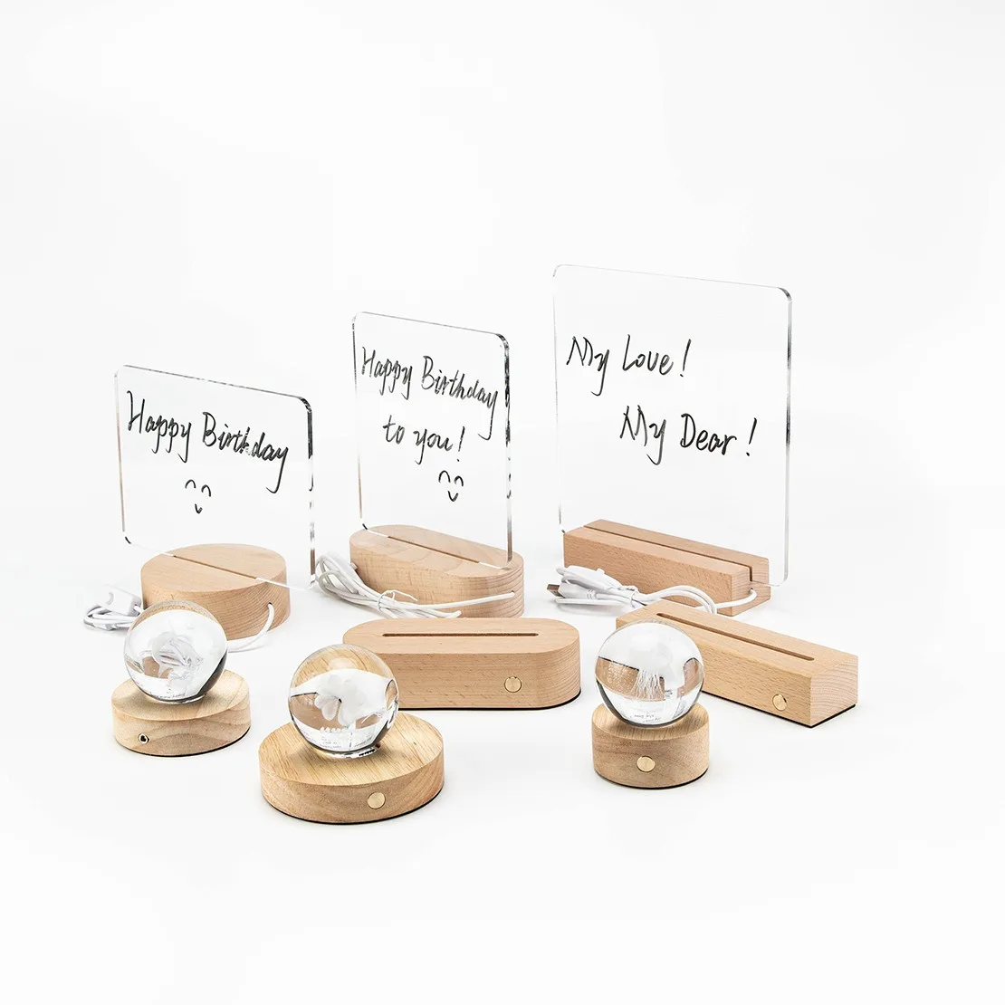 Acrylic Led Wooden Base Display Stand Clear Blank Acrylic Board 3D Wood Light Base Clear Blank