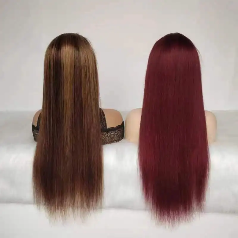 Chocolate brown color 100% human hair wigs for Black women, good quality straight Brazilian wig human hair virgin lace front wig