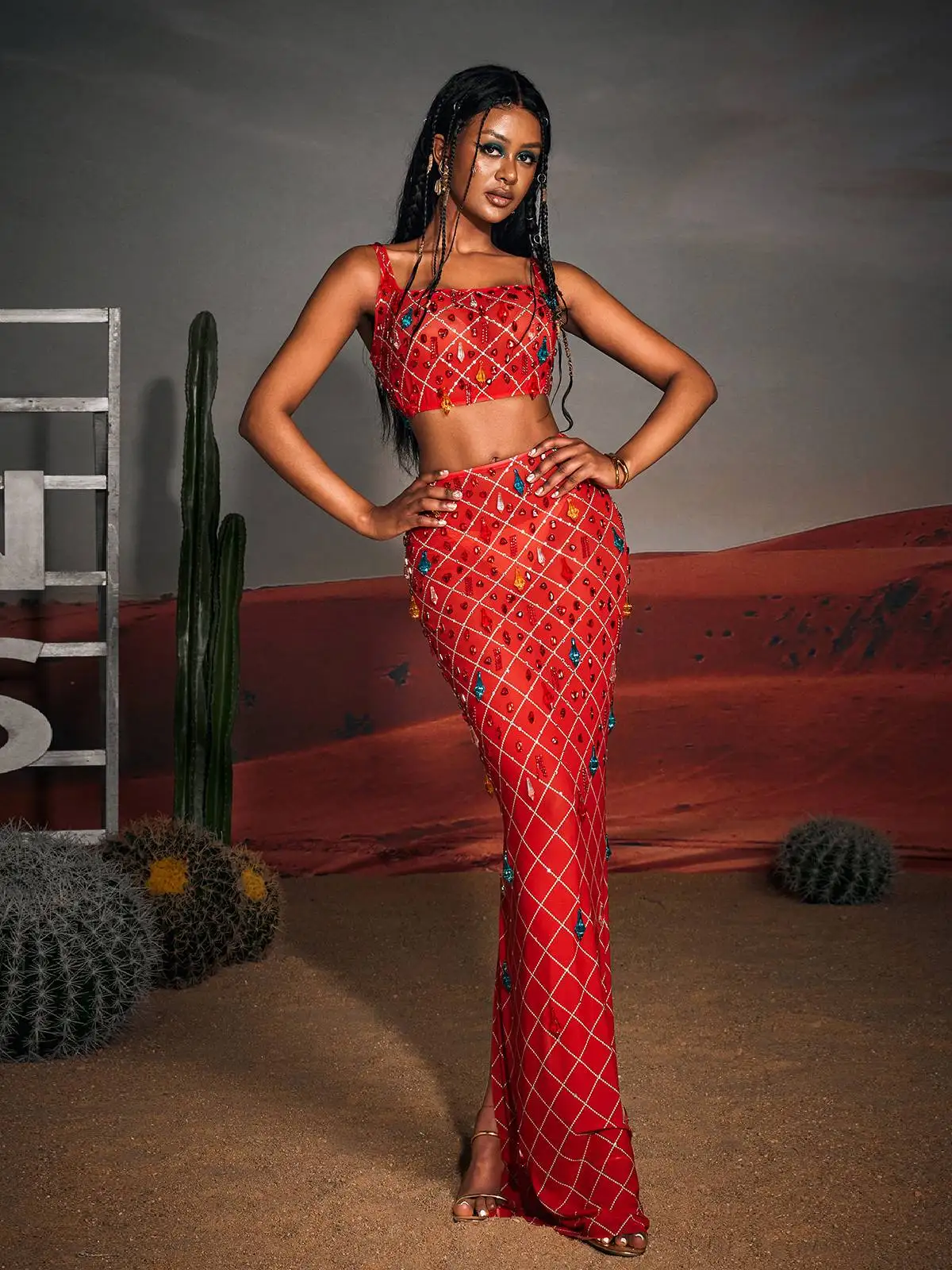 A9133 Factory Customized Two Piece Crop Top and Long Skirt Set Colorful Rhinestone Beaded Sexy Cocktail Evening Party Dresses