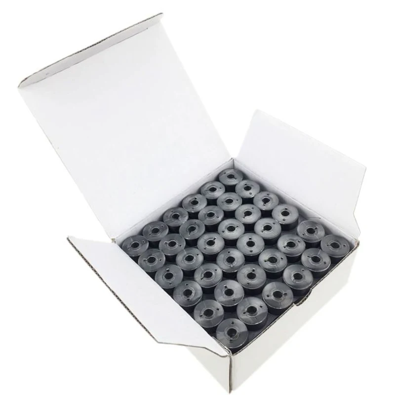 Wholesale 75D/2 Pre-wound Embroidery Bobbins L Style Polyester Side Less Bobbin Thread in Black and White
