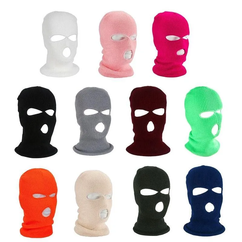 2022 Motorcycle Windproof Full Face Knit Hats Custom SkiMask Men Warm Wool Balaclava Winter Knitted 3 Holes Ski Mask