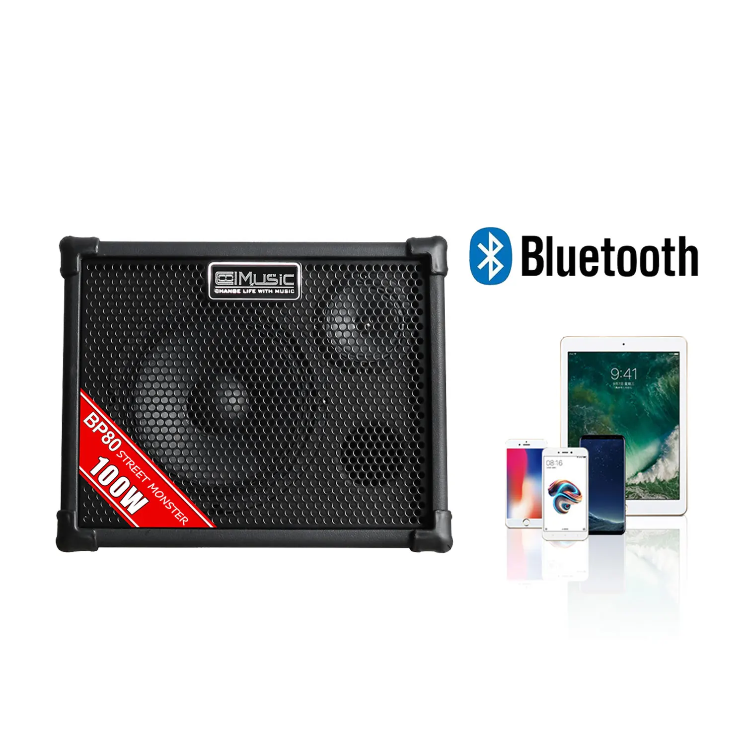 COOLMUSIC 100W Rechargeable Outdoor Amplifier Vocal Karaoke Speaker Acoustic Guitar Amplifier